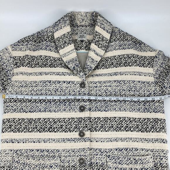 Suzie Winkle Paris Womens Cream Blue Black Striped Jacket Blazer Size 38 - Picture 10 of 16